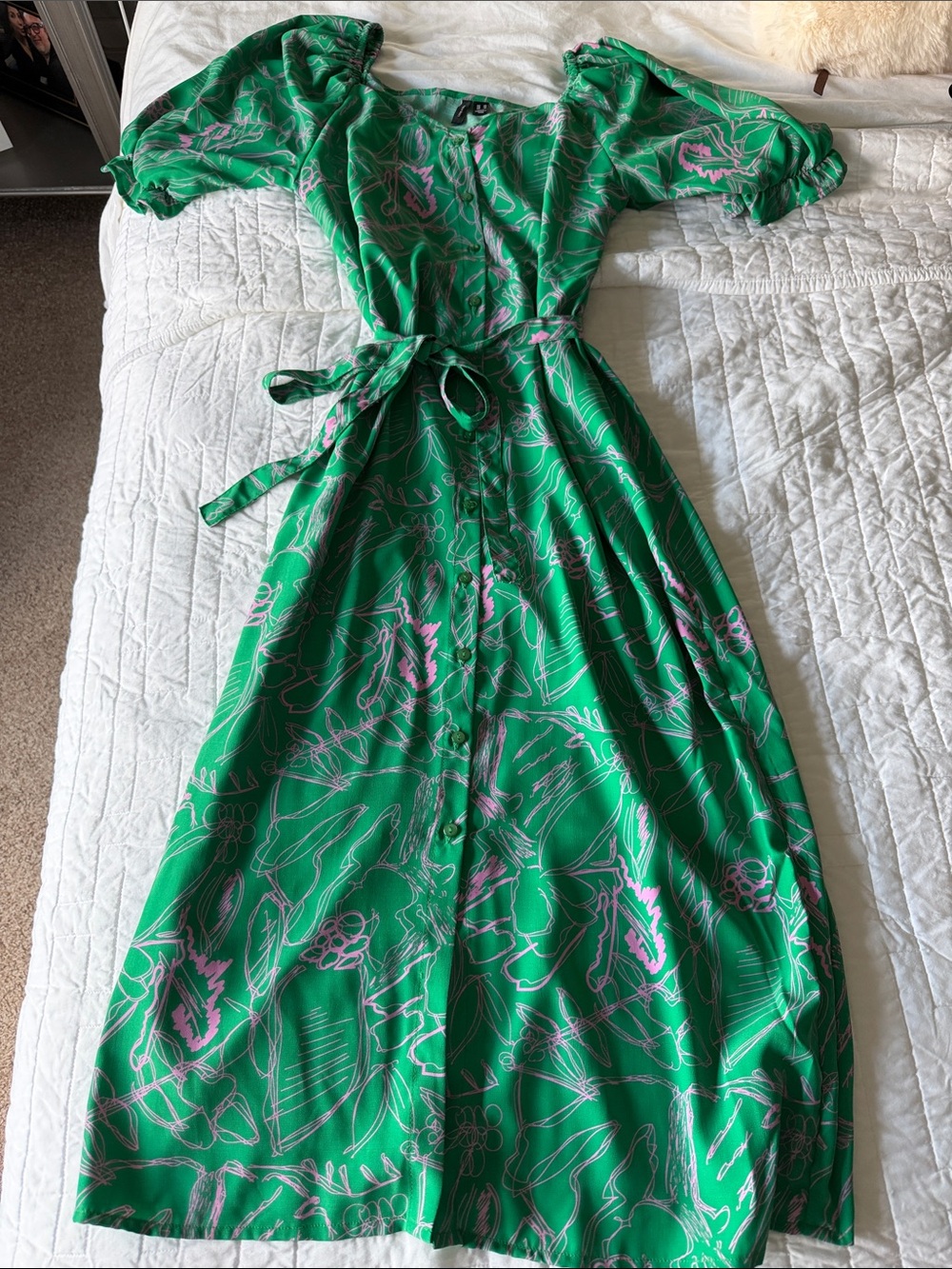 Vero Moda Green Floral Print Midi Dress